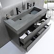 LUXURYBAIN - Meuble salle de bain double vasque 120cm gris et effet marbre gris avec miroir LED LB-8476G-120 - vignette