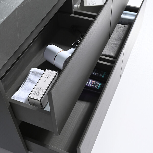 LUXURYBAIN - Meuble salle de bain double vasque 120cm gris et effet marbre gris avec miroir LED LB-8476G-120 - large