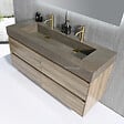 LUXURYBAIN - Meuble salle de bain double vasque 140cm bois et effet marbre marron avec miroir LED LB-8476M-140 - vignette
