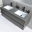 LUXURYBAIN - Meuble salle de bain double vasque 140cm gris et effet marbre gris avec miroir LED LB-8475G-140 - vignette