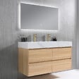 LUXURYBAIN - Meuble salle de bain double vasque 140cm bois naturel et effet marbre blanc avec miroir LED LB-8476C-140 - vignette