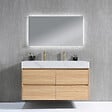 LUXURYBAIN - Meuble salle de bain double vasque 140cm bois naturel et effet marbre blanc avec miroir LED LB-8476C-140 - vignette