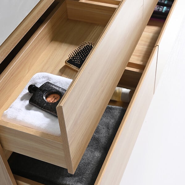 LUXURYBAIN - Meuble salle de bain double vasque 140cm bois naturel et effet marbre blanc avec miroir LED LB-8476C-140 - large