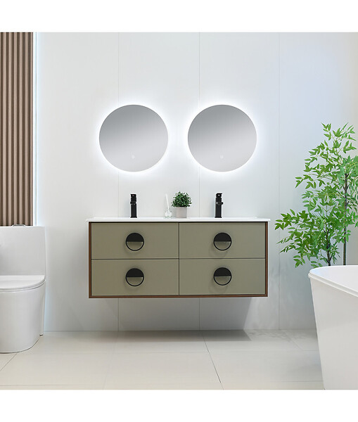 LUXURYBAIN - LuxuryBain - Meuble de salle de bain double vasque 120cm bois et vert avec miroir led - large