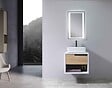 LUXURYBAIN - LuxuryBain- Meuble de salle de bain simple vasque 60cm bois et blanc avec miroir LED LB-8153-60 - vignette