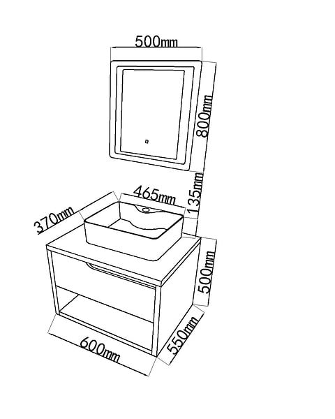 LUXURYBAIN - LuxuryBain- Meuble de salle de bain simple vasque 60cm bois et blanc avec miroir LED LB-8153-60 - large