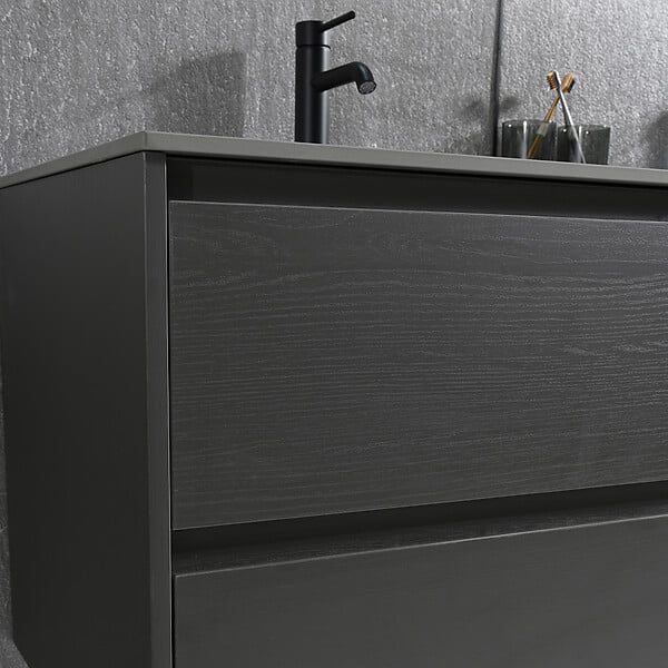 LUXURYBAIN - Meuble salle de bain double vasque 120cm gris et effet marbre gris avec miroir LED LB-8475G-120 - large