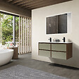 LUXURYBAIN - LuxuryBain - Meuble de salle de bain double vasque 120cm bois et vert avec miroir led - vignette