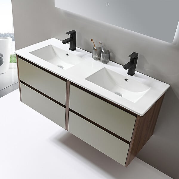 LUXURYBAIN - LuxuryBain - Meuble de salle de bain double vasque 120cm bois et vert avec miroir led - large