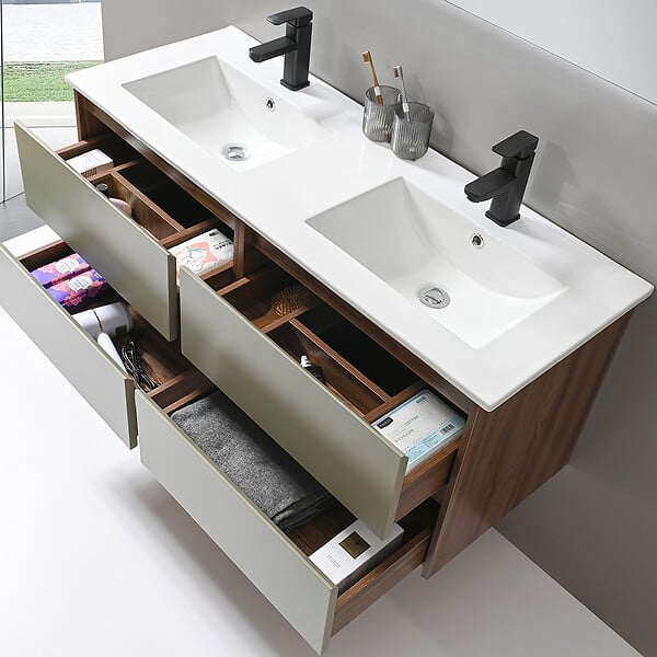 LUXURYBAIN - LuxuryBain - Meuble de salle de bain double vasque 120cm bois et vert avec miroir led - large