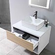 LUXURYBAIN - LuxuryBain- Meuble de salle de bain simple vasque 80cm bois et blanc avec miroir LED LB-8153-80 - vignette