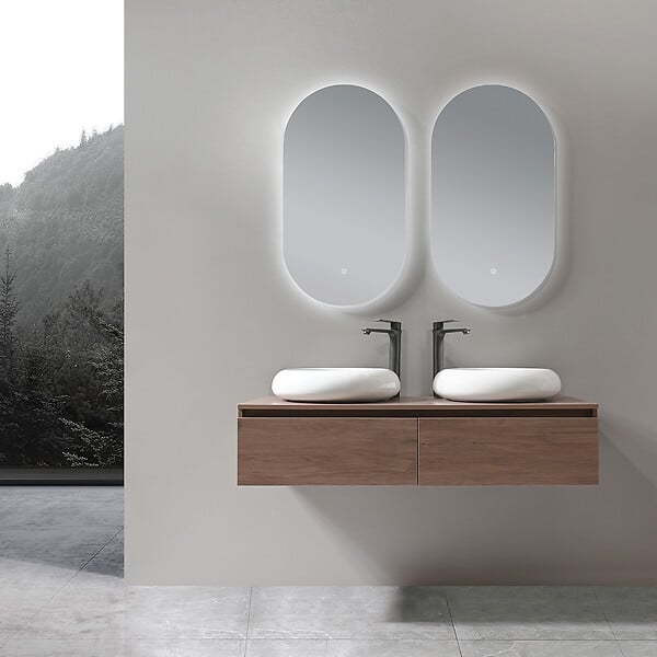 LUXURYBAIN - LuxuryBain - Meuble de salle de bain double vasque 120cm bois foncé avec miroir led - large