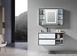 LUXURYBAIN - LuxuryBain- Meuble de salle de bain simple vasque 100cm blanc effet marbre avec miroir LED et colonne de rangement LB-6948 - vignette
