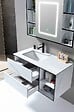 LUXURYBAIN - LuxuryBain- Meuble de salle de bain simple vasque 100cm blanc effet marbre avec miroir LED et colonne de rangement LB-6948 - vignette