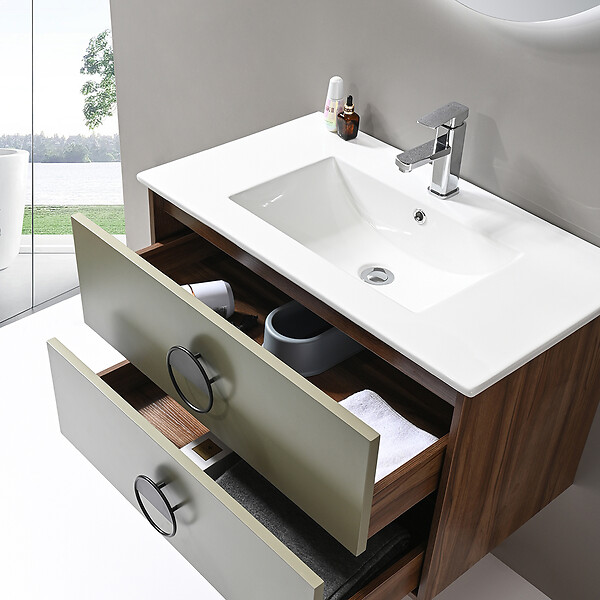 LUXURYBAIN - LuxuryBain - Meuble de salle de bain simple vasque 80cm bois et vert avec miroir led - large