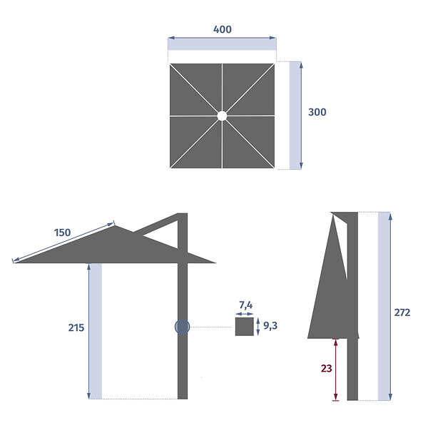 HESPERIDE - Parasol déporté rectangulaire "Melhia" anthracite 4x3m - large
