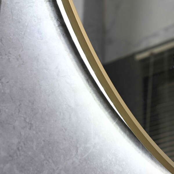 LUXURYBAIN - LuxuryBain- Miroir de salle de bain LED 60cm rond anti buée avec cadre en aluminium doré, or - large
