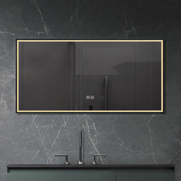 LUXURYBAIN - LuxuryBain- Miroir de salle de bain LED 110x60cm anti buée avec cadre en aluminium noir LB-126080-110-60 - large