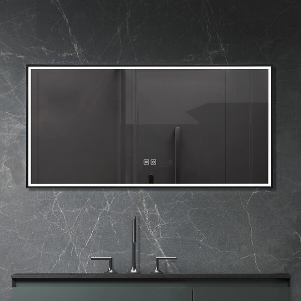 LUXURYBAIN - LuxuryBain- Miroir de salle de bain LED 120x60cm anti buée avec cadre en aluminium noir LB-126080-60-120 - large