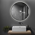 LUXURYBAIN - LuxuryBain- Miroir de salle de bain LED 80cm rond touche sensitive à luminosité variable avec cadre en aluminium noir - vignette