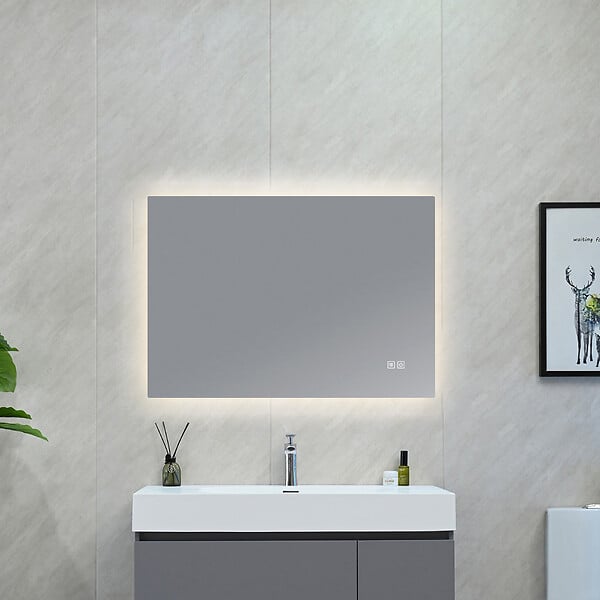 LUXURYBAIN - LuxuryBain- Miroir Salle de Bain LED 90x60cm anti buée et LED 3 couleurs à luminosité Variable LB-85070-90-60 - large