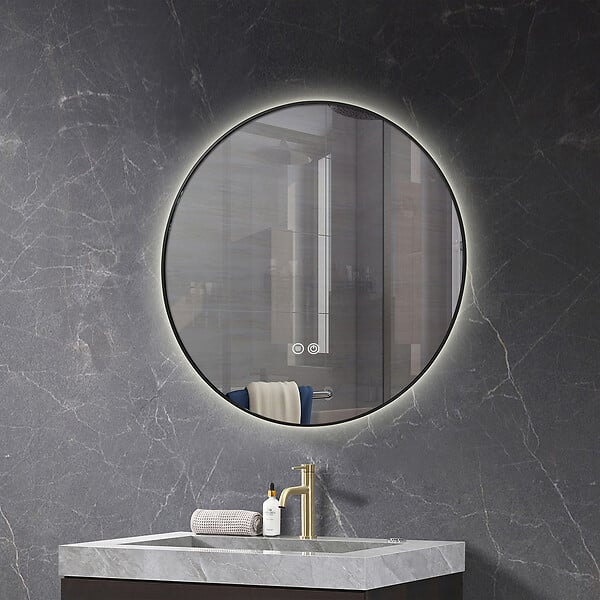 LUXURYBAIN - Miroir salle de bain LED rond 80cm anti buée avec cadre noir LB-4647BA - large
