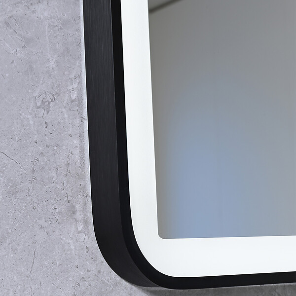 LUXURYBAIN - Miroir salle de bain LED 90x60cm anti buée avec cadre en aluminium noir et loupe x3 LB-4685B - large
