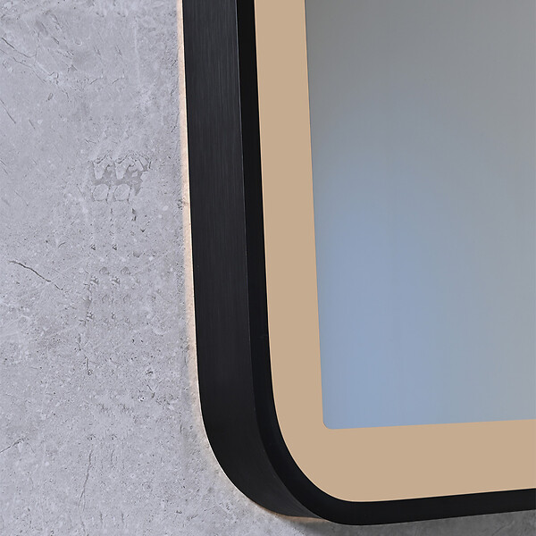 LUXURYBAIN - Miroir salle de bain LED 90x60cm anti buée avec cadre en aluminium noir et loupe x3 LB-4685B - large