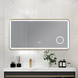 LUXURYBAIN - Miroir salle de bain LED 110x60cm  anti buée avec cadre en aluminium doré et loupe x3 LB-4685G - vignette