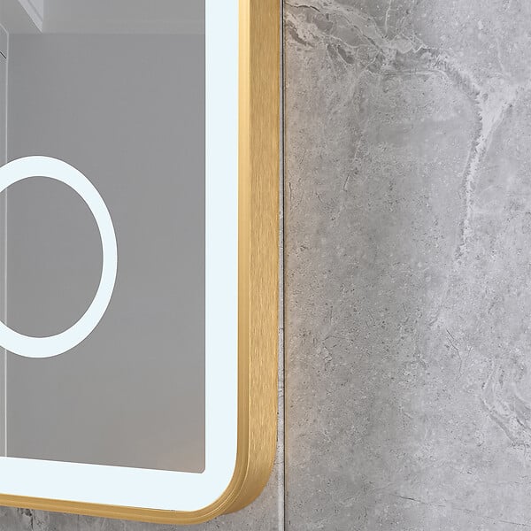 LUXURYBAIN - Miroir salle de bain LED 110x60cm  anti buée avec cadre en aluminium doré et loupe x3 LB-4685G - large