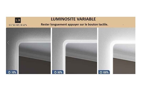 LUXURYBAIN - LuxuryBain- Miroir de salle de bain LED 80cm rond à luminosité variable avec cadre en aluminium noir - large