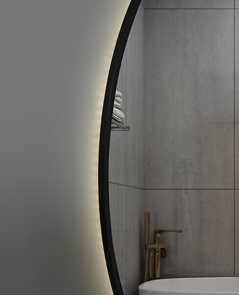 LUXURYBAIN - LuxuryBain- Miroir de salle de bain LED 60cm rond touche sensitive à luminosité variable avec cadre en aluminium noir - large