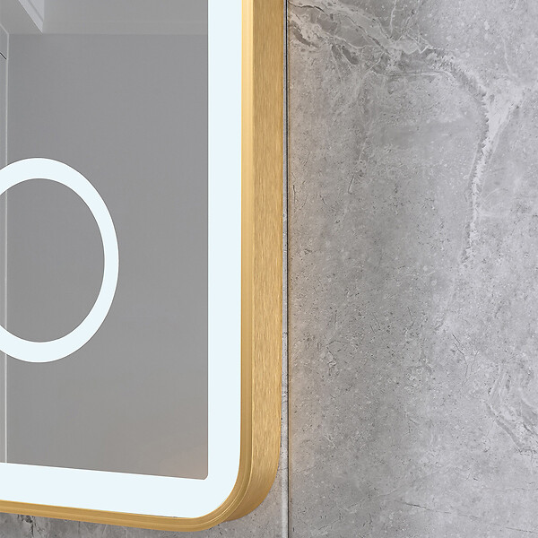 LUXURYBAIN - Miroir salle de bain LED 90x60cm anti buée avec cadre en aluminium doré et loupe x3 LB-4685G - large