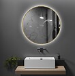 LUXURYBAIN - LuxuryBain- Miroir de salle de bain LED 60cm rond touche sensitive à luminosité variable avec cadre en aluminium doré, or - vignette