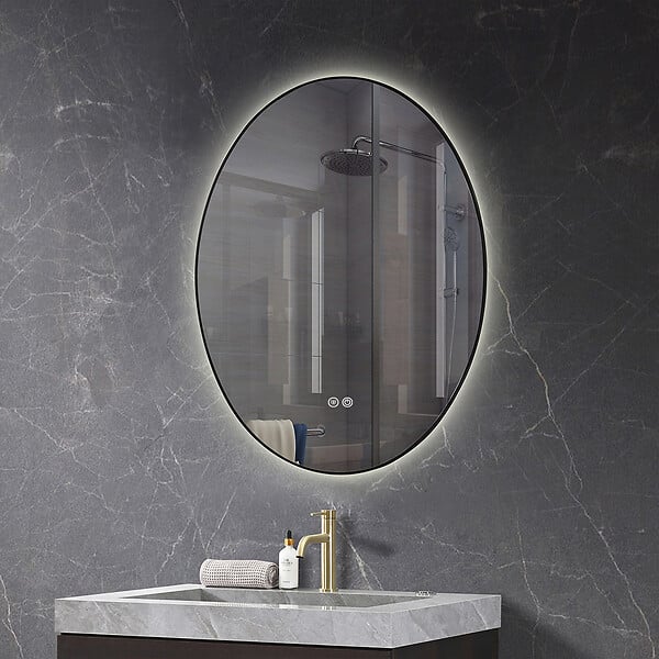 LUXURYBAIN - LuxuryBain- Miroir de salle de bain LED 60x80cm ovale anti buée avec cadre en aluminium noir - large