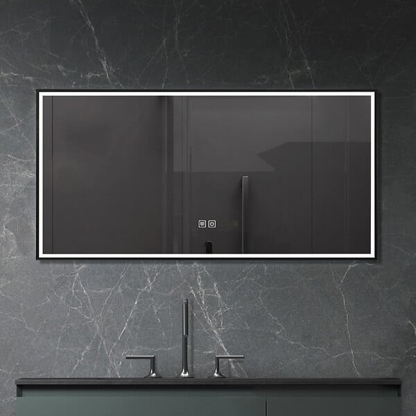LUXURYBAIN - LuxuryBain- Miroir de salle de bain LED 90x60cm anti buée avec cadre en aluminium noir LB-126080-90-60 - large