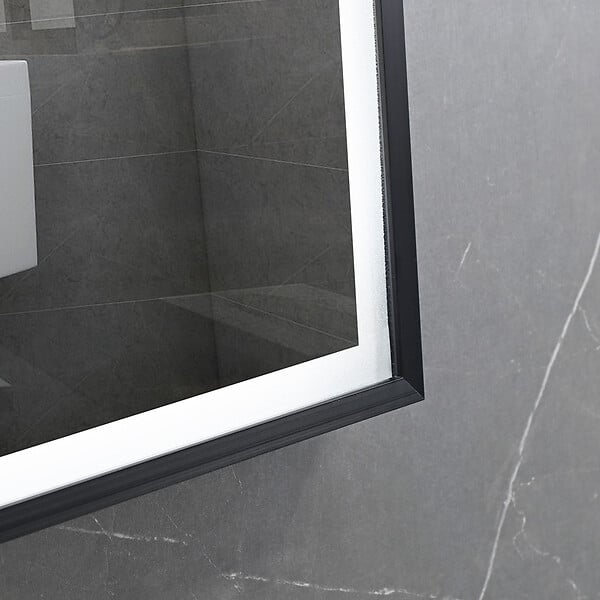 LUXURYBAIN - LuxuryBain- Miroir de salle de bain LED 90x60cm anti buée avec cadre en aluminium noir LB-126080-90-60 - large