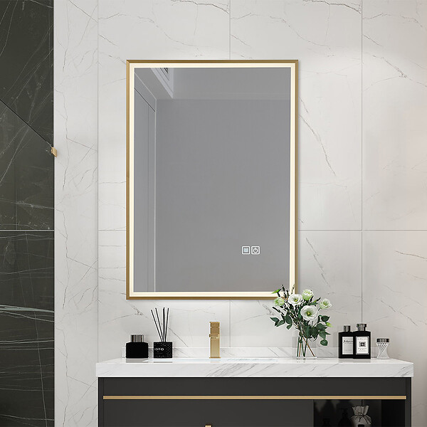 LUXURYBAIN - Miroir salle de bain LED 60x80cm anti buée avec cadre doré LB-126080G - large