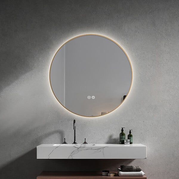 LUXURYBAIN - Miroir salle de bain LED rond 80cm anti buée avec cadre doré LB-4647GA - large