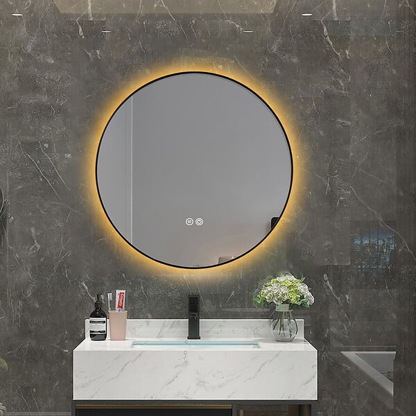 LUXURYBAIN - Miroir salle de bain LED rond 90cm anti buée avec cadre noir LB-4647BA - large