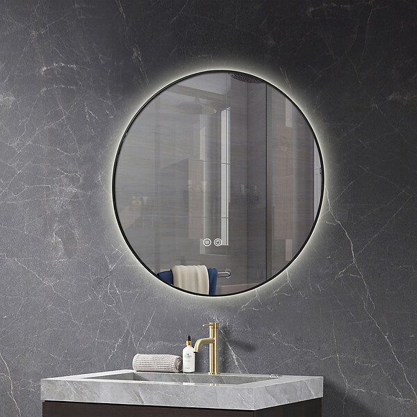 LUXURYBAIN - Miroir salle de bain LED rond 90cm anti buée avec cadre noir LB-4647BA - large