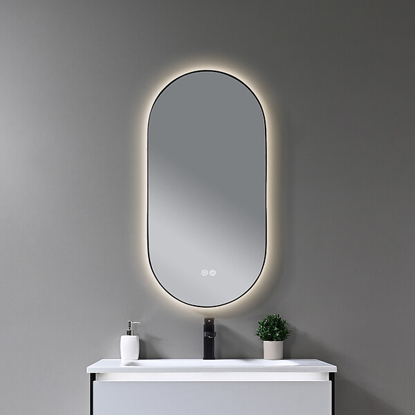 LUXURYBAIN - LuxuryBain- Miroir de salle de bain LED 45x90cm ovale anti buée avec cadre en aluminium noir - large