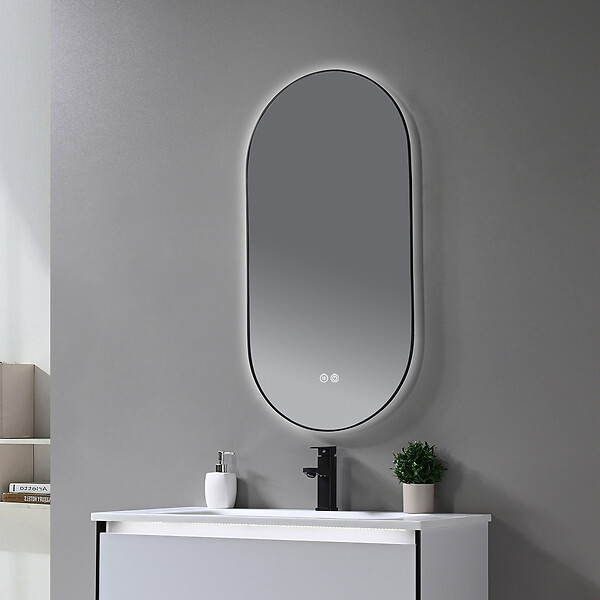 LUXURYBAIN - LuxuryBain- Miroir de salle de bain LED 45x90cm ovale anti buée avec cadre en aluminium noir - large