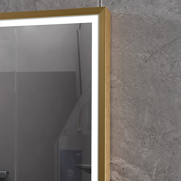 LUXURYBAIN - Miroir salle de bain LED 90x60cm anti buée avec cadre doré LB-126080G - large