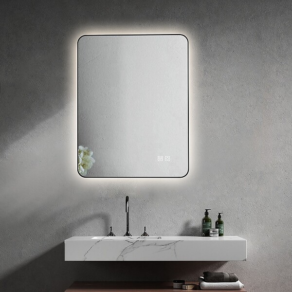 LUXURYBAIN - LuxuryBain- Miroir de salle de bain LED 50x70cm anti buée rectangulaire avec cadre en aluminium noir - large