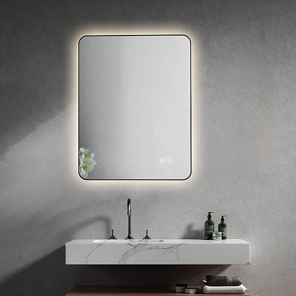 LUXURYBAIN - LuxuryBain- Miroir de salle de bain LED 50x70cm anti buée rectangulaire avec cadre en aluminium noir - large