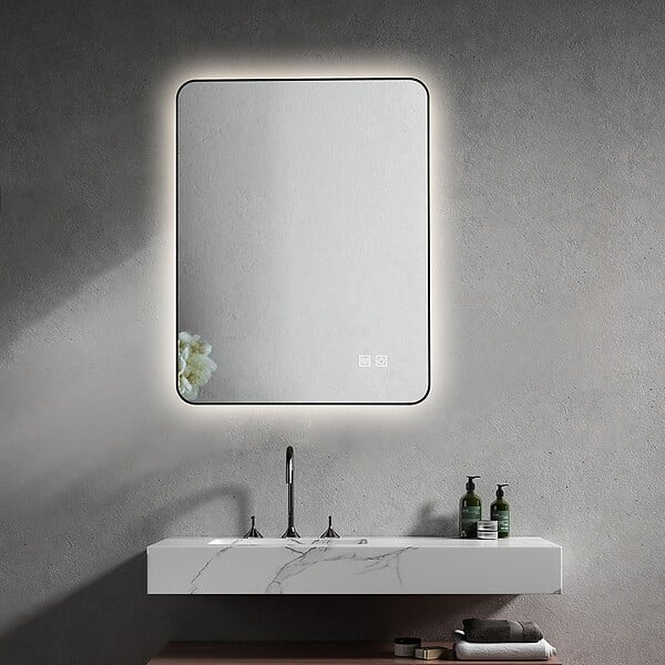 LUXURYBAIN - LuxuryBain- Miroir de salle de bain LED 60x80cm anti buée à luminosité variable avec cadre en aluminium noir - large