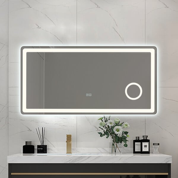 LUXURYBAIN - Miroir salle de bain LED 110x60cm anti buée avec LED 3 couleurs et loupe x3 LB-3612 - large