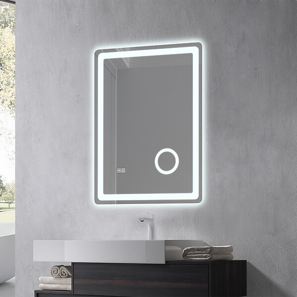 LUXURYBAIN - Miroir salle de bain LED 50x70cm anti buée avec LED 3 couleurs et loupe x3 LB-3612 - large