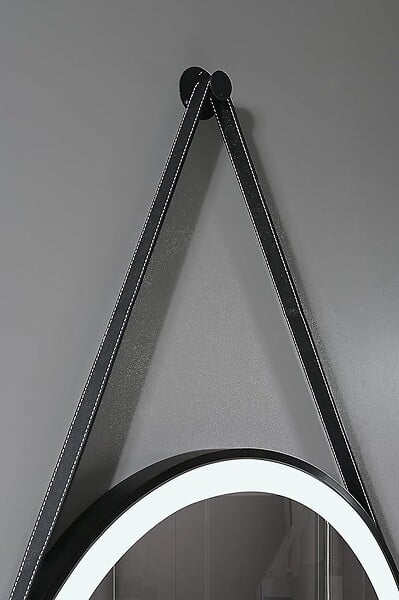 LUXURYBAIN - LuxuryBain- Miroir de salle de bain LED 60cm rond à luminosité variable suspendu noir LB-356060B-60-60 - large